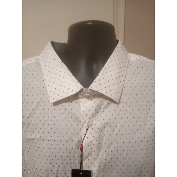 New Linea Uomo LU Shirt 5X Mens Button Up Stretch Short Sleeve White Dots - Picture 4 of 11